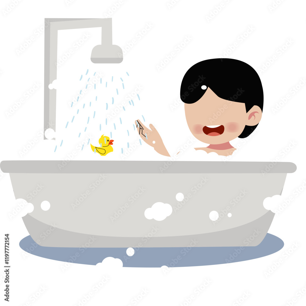 Naklejka premium Faceless kid take a bath in the bathtub