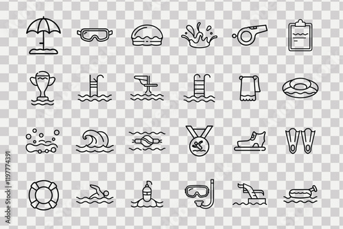 Swimming Icons Set for Aquatic Activities and Sports