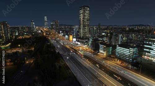 Wallpaper Mural Night highway, city skyline, traffic, cityscape, long exposure, urban, Asia, buildings, lights, transport Torontodigital.ca