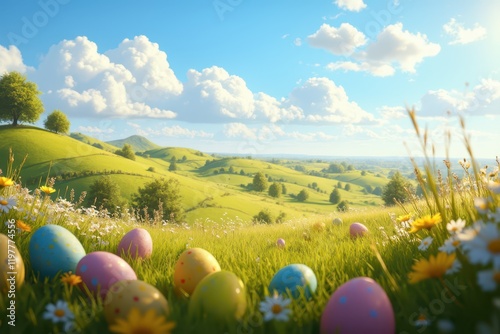 Obraz na płótnie easter eggs in the field w salonie