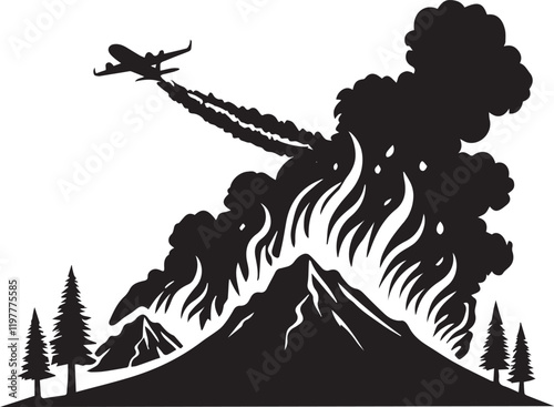 Fire on a hill silhouette icon vector art illustration
