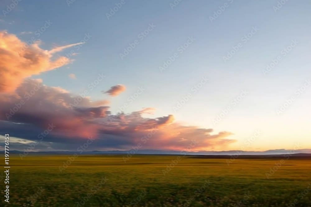 An endless field of golden flowers bathed in the soft light of the setting sun An endless field of golden flowers bathed in the soft light of the setting sun