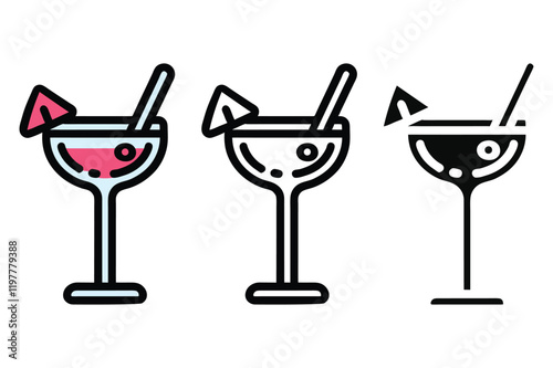 cocktails drinks glasses icon vector 