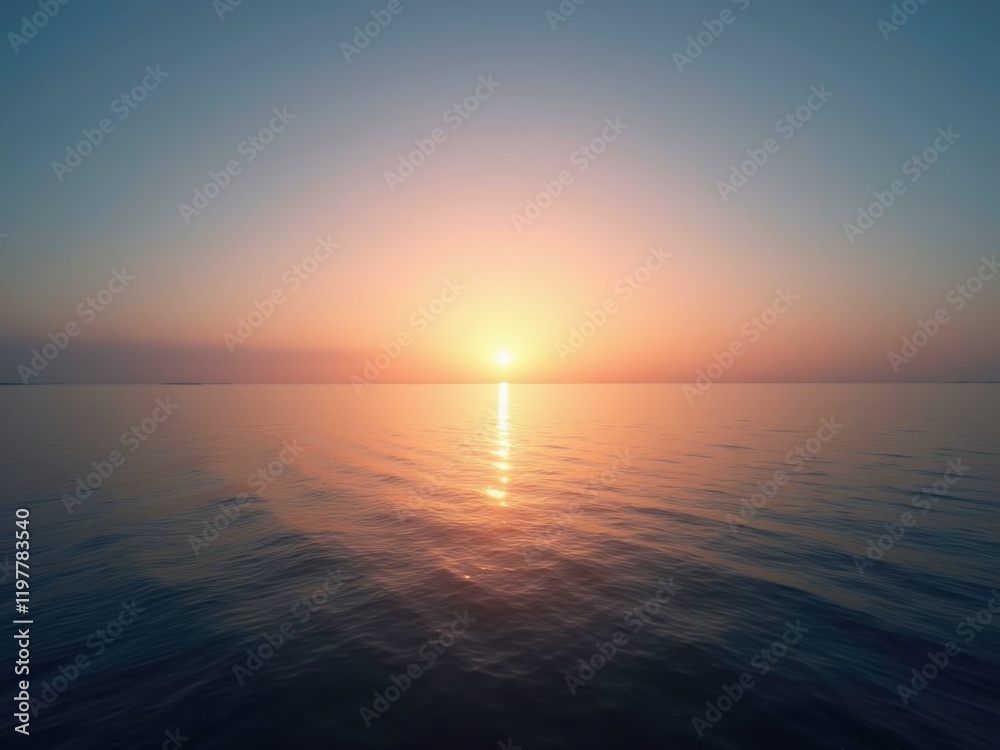 Fototapeta premium A serene sunset over a mountain range, with the sun dipping below the peaks, casting a warm glow over the landscape.