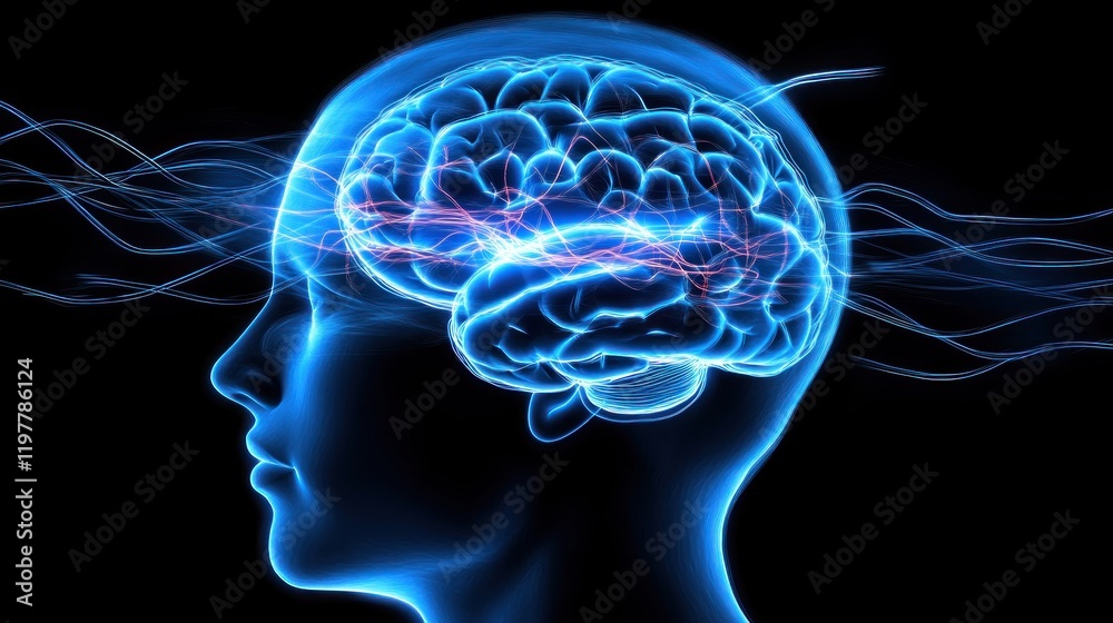 A glowing representation of a brain with neural activity, illustrating cognitive processes. A glowing representation of a brain with neural activity, illustrating cognitive processes.