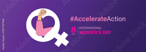 Accelerate action - International women's day concept poster. Woman sign illustration background. 2025 women's day campaign theme - #AccelerateAction