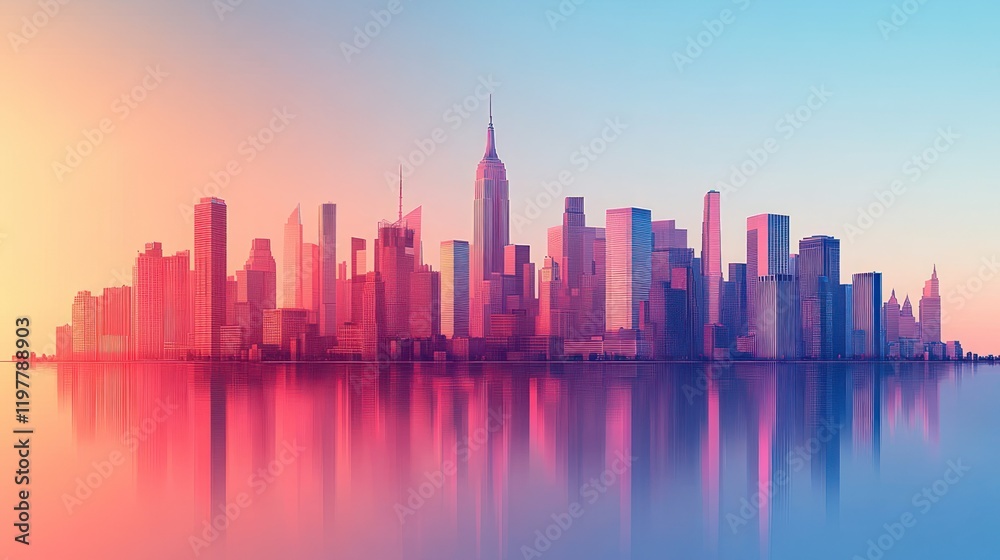 Cityscape Sunrise Reflection, Urban Skyline, Calm Waters Cityscape Sunrise Reflection, Urban Skyline, Calm Waters