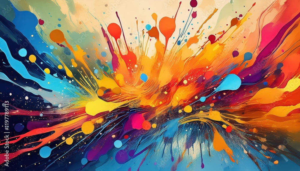 Vibrant Chaos A Colorful Painting of Spontaneous Splatters and Expressive Brushstrokes Vibrant Chaos A Colorful Painting of Spontaneous Splatters and Expressive Brushstrokes