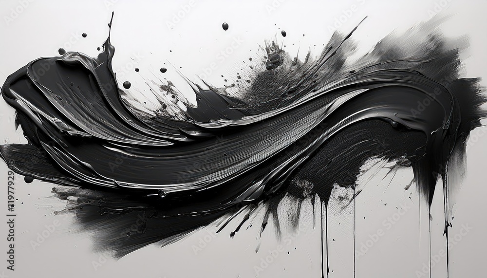 Vibrant Dynamic Black Stroke on White Canvas Showcasing Artistic Flair and Motion with Splatters, Expressing an Emotional Connection through Abstract Expressionism Vibrant Dynamic Black Stroke on White Canvas Showcasing Artistic Flair and Motion with Splatters, Expressing an Emotional Connection through Abstract Expressionism