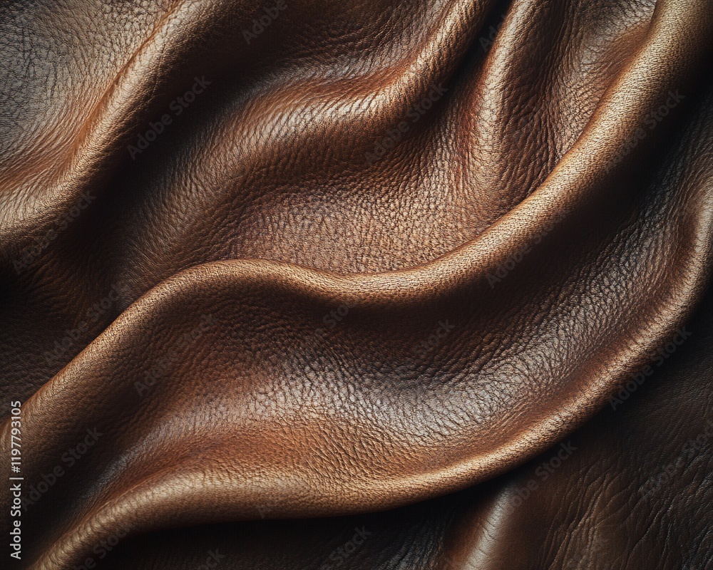 Brown leather texture, draped folds, studio shot, background blur, fabric design Brown leather texture, draped folds, studio shot, background blur, fabric design