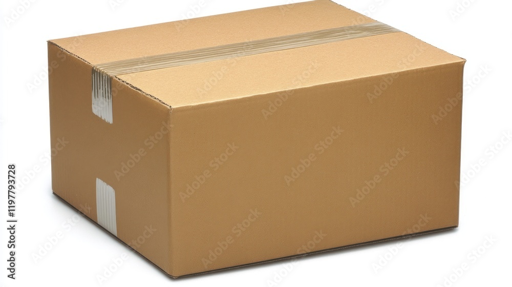 A plain cardboard box sealed with tape, typically used for shipping or storage. A plain cardboard box sealed with tape, typically used for shipping or storage.