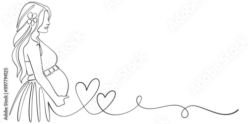 Pregnant Woman line art style vector illustration
