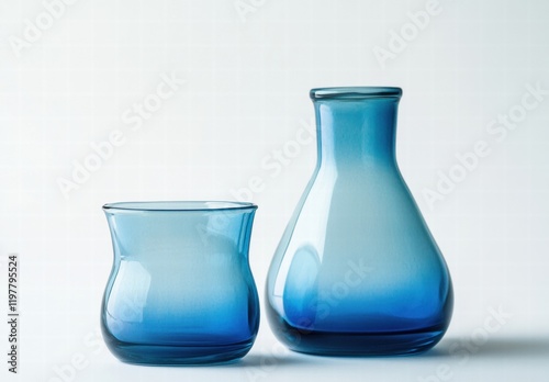 Two blue glass containers, one of which is a tall vase