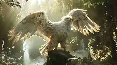 Majestic White Eagle in a Mystical Forest