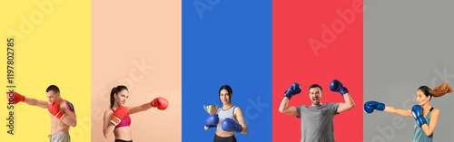 Set of many boxers on color...