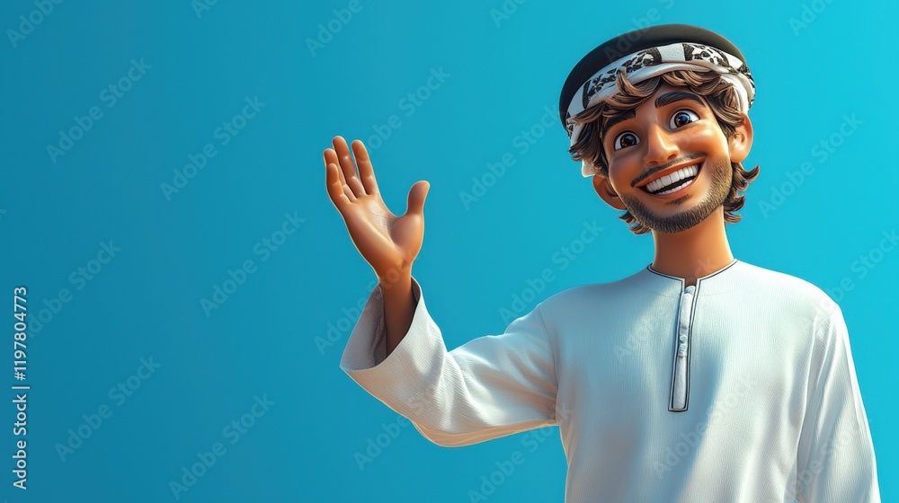 Cheerful Cartoon Character Waving Hello