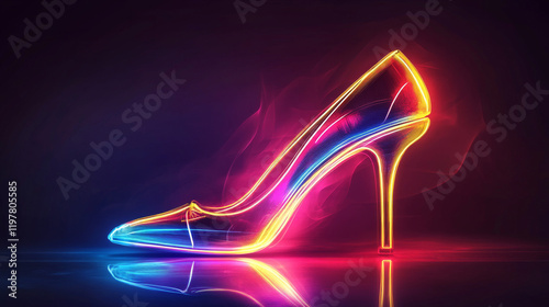 Vintage Glow Signboard with Pair of High Heel Shoe, Shopping Concept. Boutique, Black Friday Template. Shiny Neon Poster, Flyer, Banner, Invitation Card. Vector 3d Illustration. Clipping Mask photo