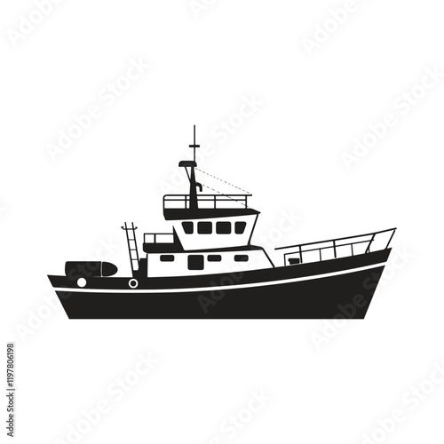 vector of black silhouette of tugboat silhouette