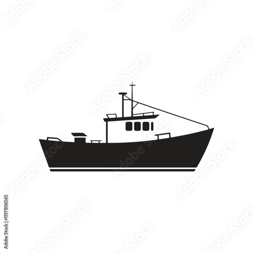 vector of black silhouette of tugboat silhouette