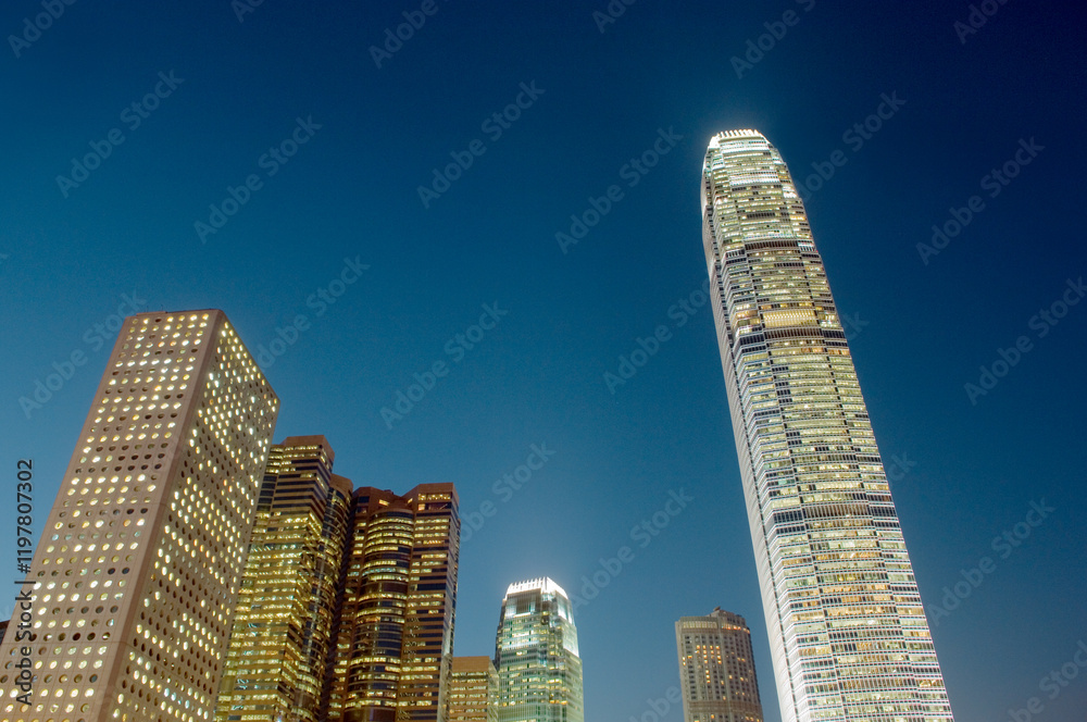 Building right is Two International Finance Centre in the Central District of Hong Kong Island, China. Top ten worlds tallest