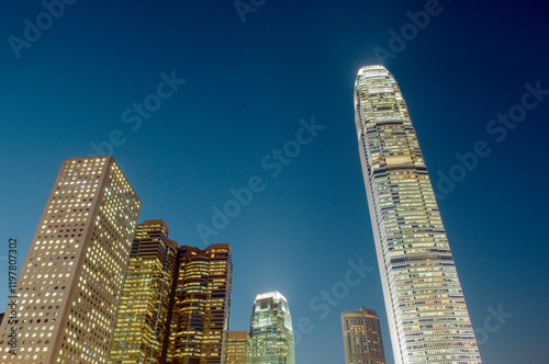 Obraz na płótnie Building right is Two International Finance Centre in the Central District of Hong Kong Island, China. Top ten worlds tallest w salonie
