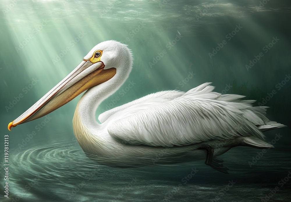 White pelican swimming underwater White pelican swimming underwater