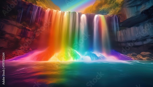 Vibrant Cryptothemed Rainbow Reflections on Water Surface Stunning Visual Artwork Showcasing Various Digital Currencies in a Serene, Mirrored Landscape