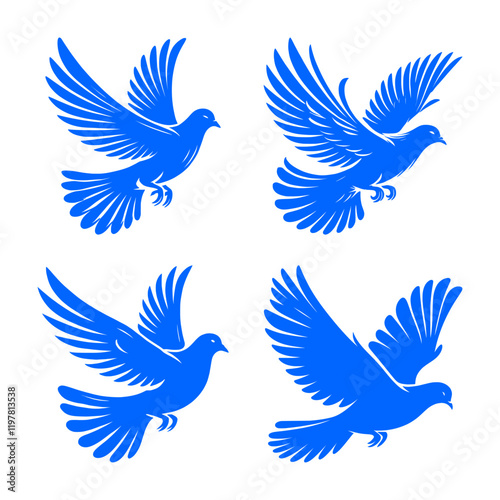 vector set silhouette of dove, pigeon (artwork 1)