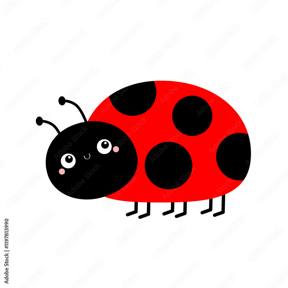Fototapeta premium Lady bug, lady bird icon. Cute cartoon kawaii funny baby character. Black and red insect. Childish style. Happy Valentines Day. Card Sticker print. Flat design. White background. Isolated Vector