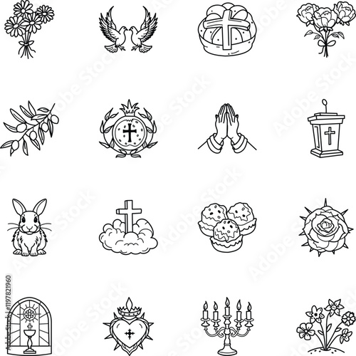 Collection of Doodle Style Easter Celebration Icons 