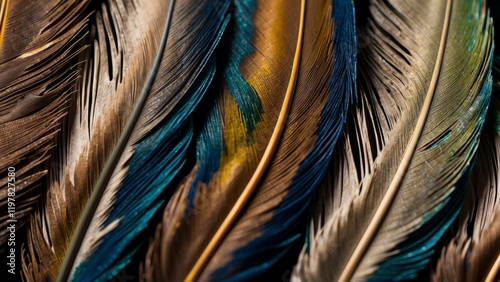 Close up of colorful duck feathers. Vivid colors