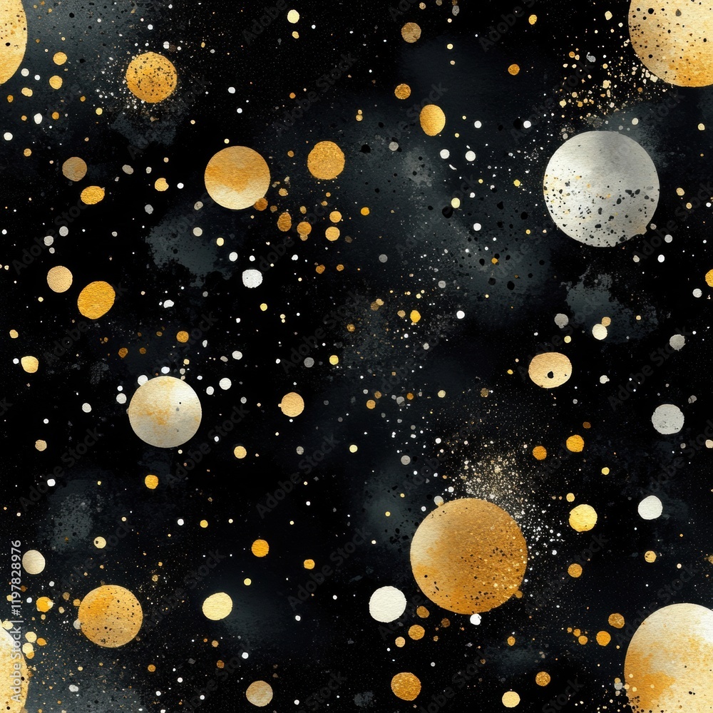 Abstract Golden and White Dots on Dark Background Abstract Golden and White Dots on Dark Background