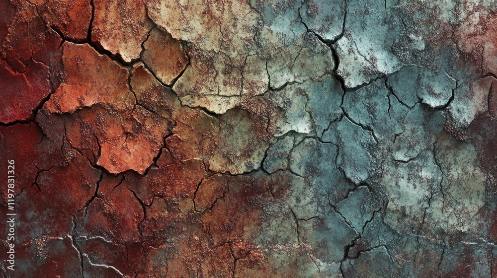 A textured surface showcasing cracked earth in earthy tones of red and blue. A textured surface showcasing cracked earth in earthy tones of red and blue.