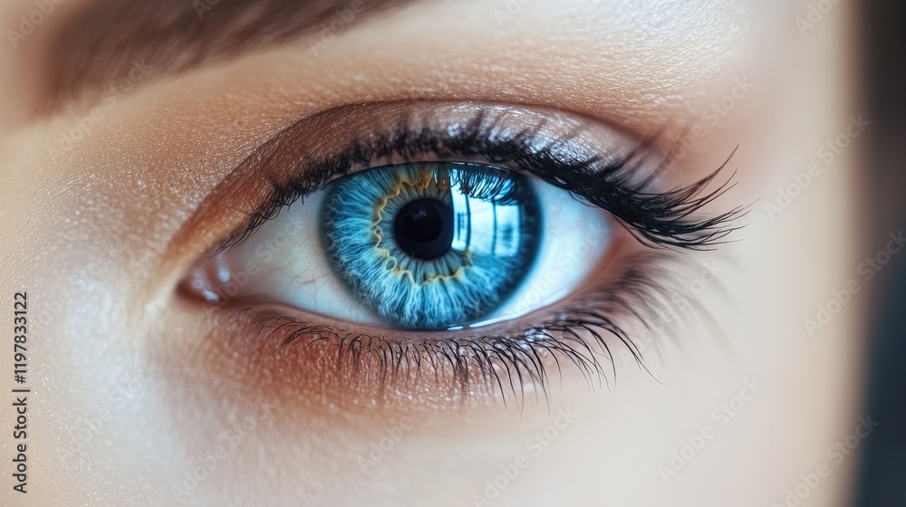 Close-Up of Blue Eye with Reflections Capturing the Intricacy of the Human Iris Close-Up of Blue Eye with Reflections Capturing the Intricacy of the Human Iris