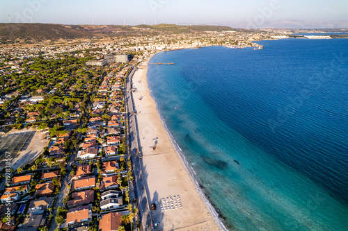 Fototapeta Naklejka Na Ścianę i Meble -  Ilica Beach in Alacati. Cesme District, Izmir, Turkey. Beautiful turquoise sea view in Cesme. Drone shot.