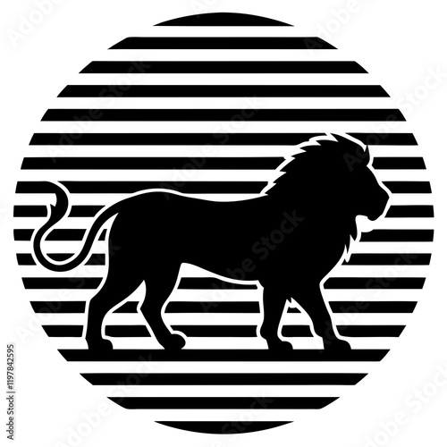 lion silhouette on retro stipe background