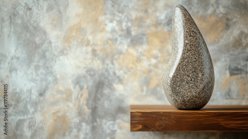 Modern Stone Sculpture on Wooden Shelf: A Contemporary Design Accent for Your Home