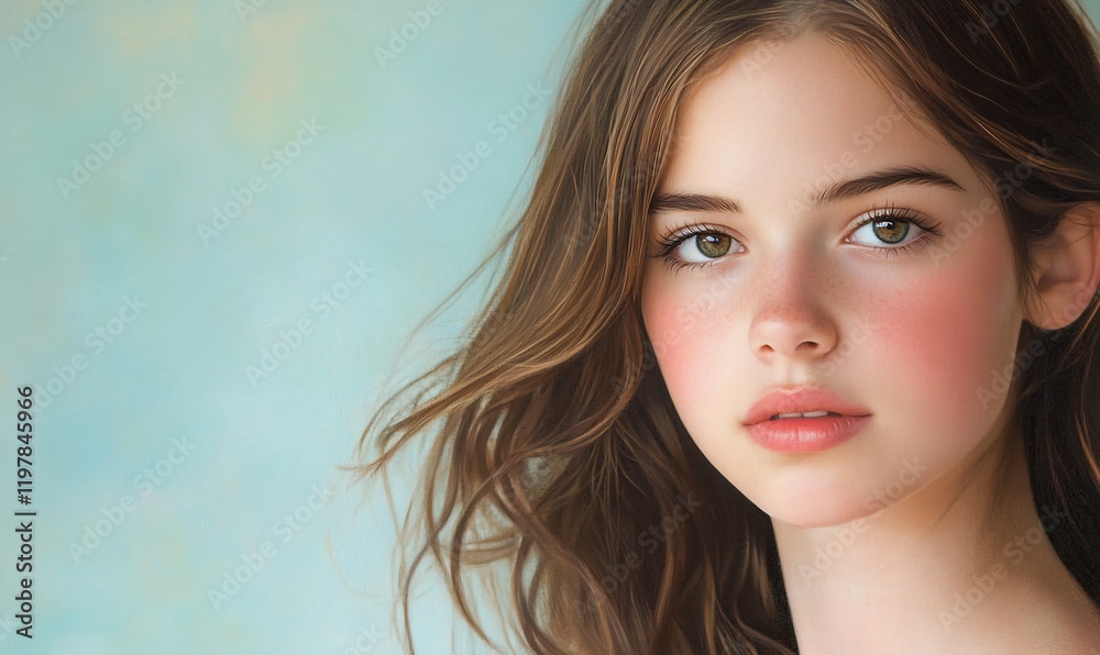 Girl portrait, wavy hair, pastel background, beauty Girl portrait, wavy hair, pastel background, beauty