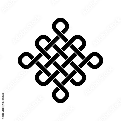 endless tibetan eternal knot symbol tattoo logo isolated on white background. vector illustration.	