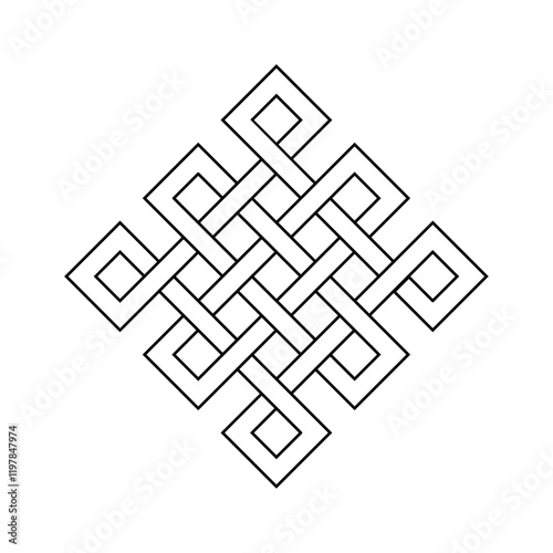 endless tibetan eternal knot symbol tattoo logo isolated on white background. vector illustration.	