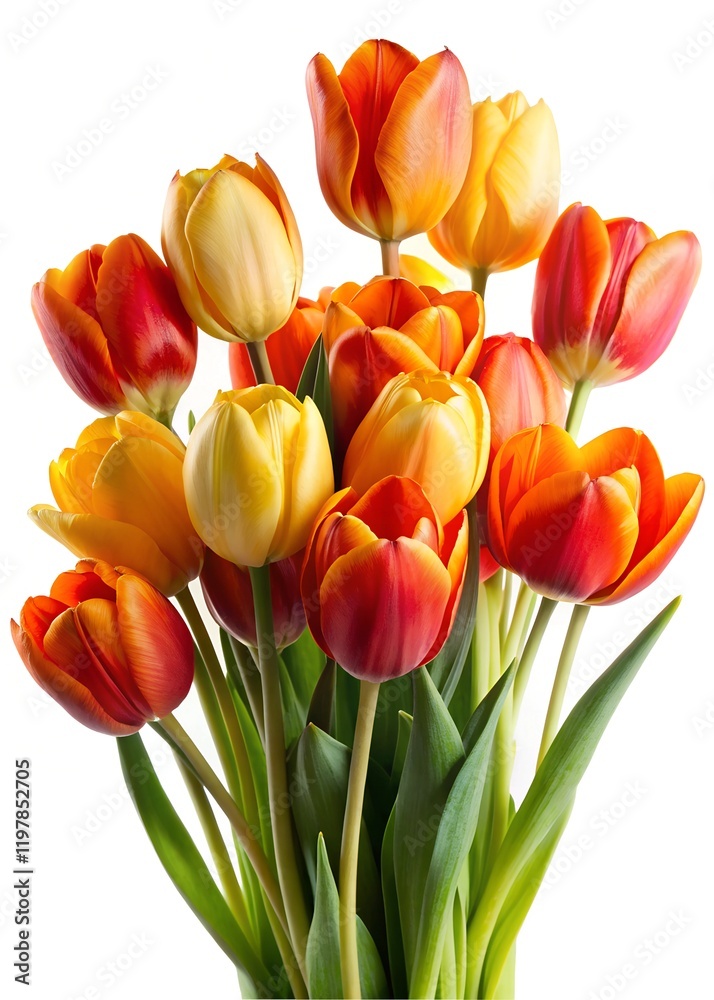 Fototapeta premium Vibrant Orange and Yellow Tulips Spring Bouquet Flowers