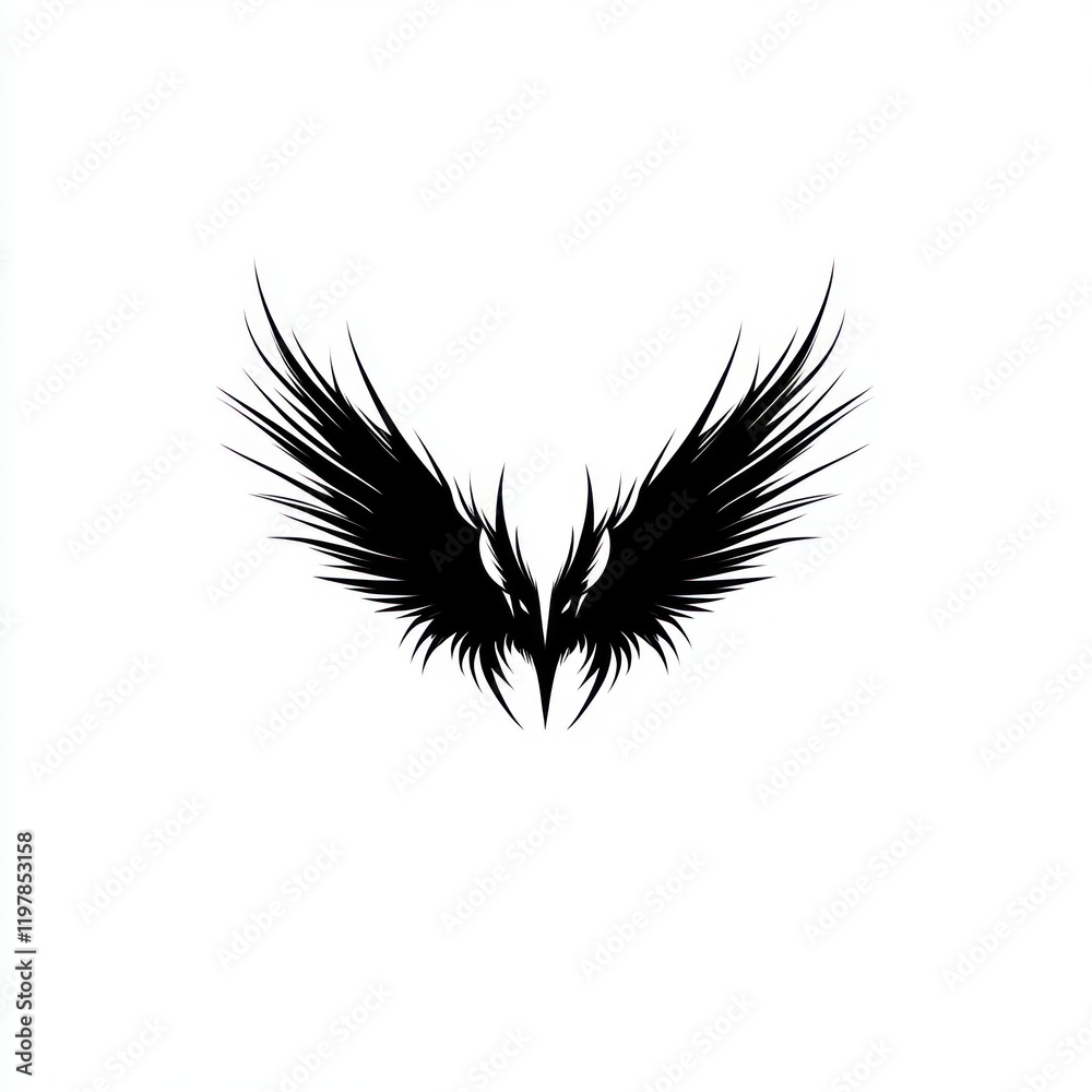 Obraz premium Black wings, abstract design, isolated on white background, symbol for freedom, use for graphics