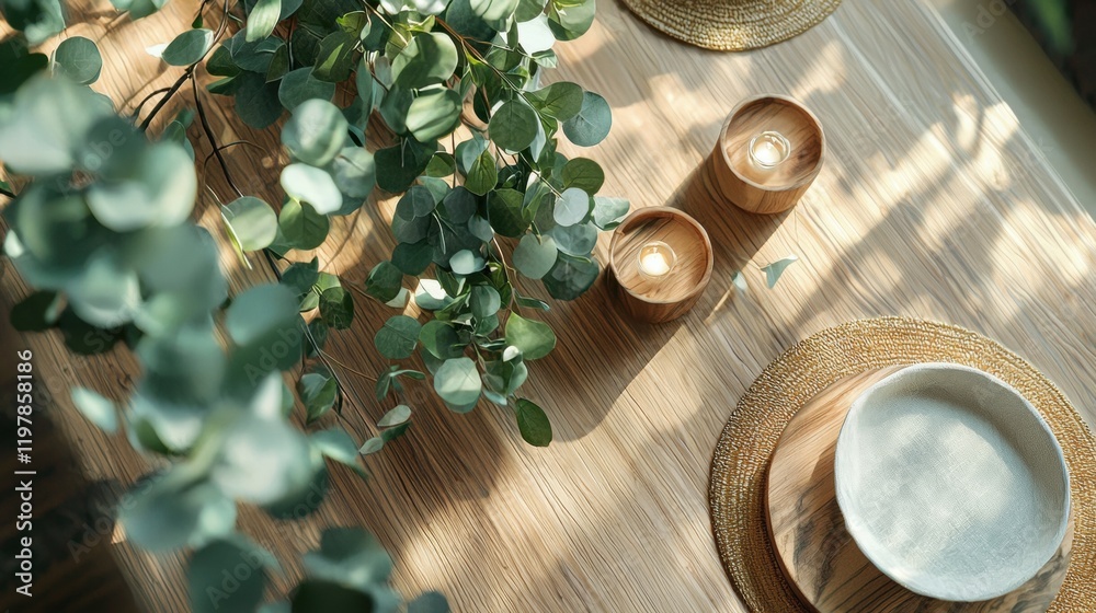 a table with a bowl, plate and candle on it a table with a bowl, plate and candle on it