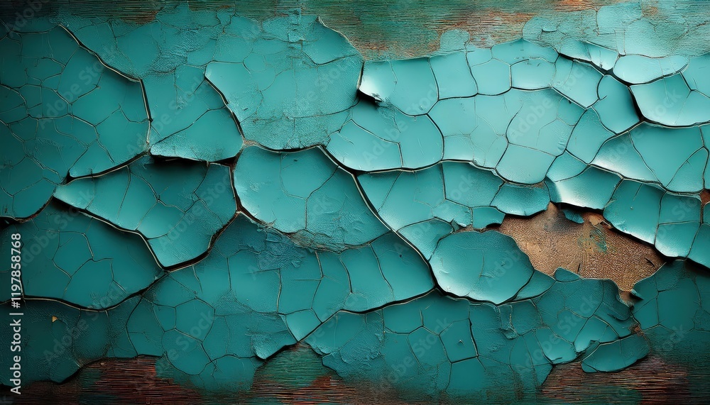 Weathered Teal Surface with Peeling Paint A Glimpse into a Layered History Revealed by Time, Showcasing Cracks and Faded Painting, Set in an Older Scene. Weathered Teal Surface with Peeling Paint A Glimpse into a Layered History Revealed by Time, Showcasing Cracks and Faded Painting, Set in an Older Scene.