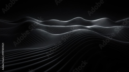 A black and white image of a wave with a lot of dots