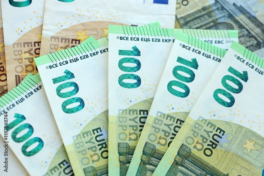 Many real european euro banknotes in big pile Many real european euro banknotes in big pile