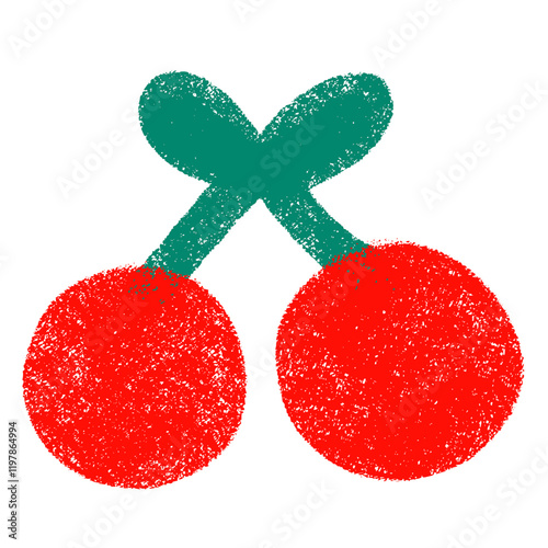 Red cherries doodle crayon colorful arts kids hand drawn illustration