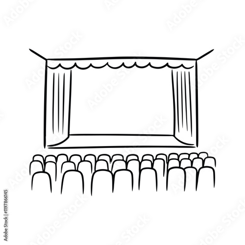 Line art theater stage seats arrangement curtain art vector

