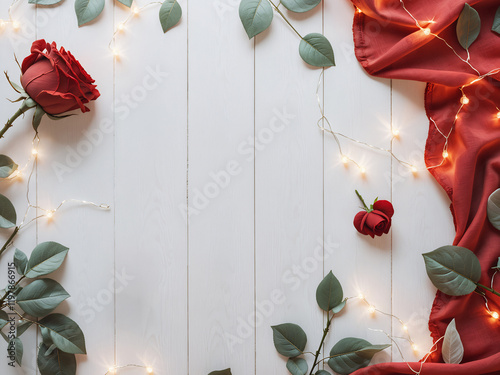 Romantic Roses, Satin Ribbon, and Sparkling Lights: A Timeless Composition
