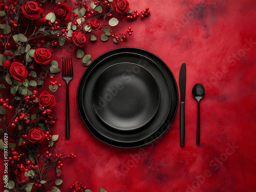 Glowing Red Roses and Satin Ribbon on White Wooden Background